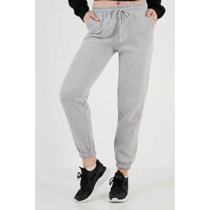 3 iplik şardonlu paça lastikli eşofman gri