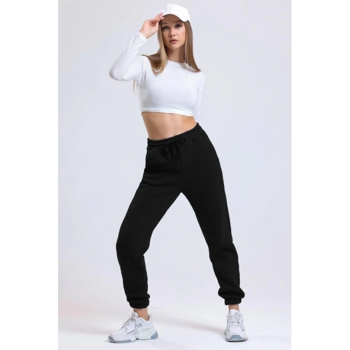 3 iplik şardonlu paça lastikli eşofman siyah