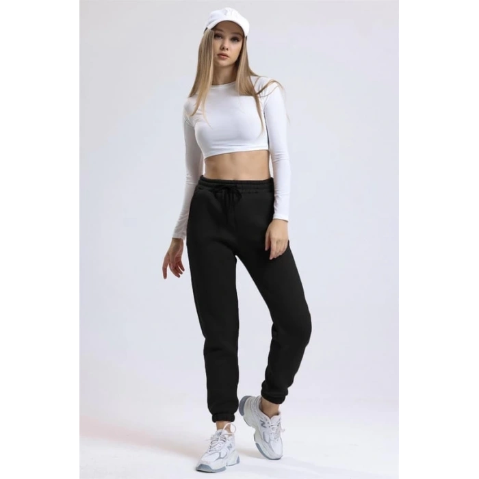 3 iplik şardonlu paça lastikli eşofman siyah