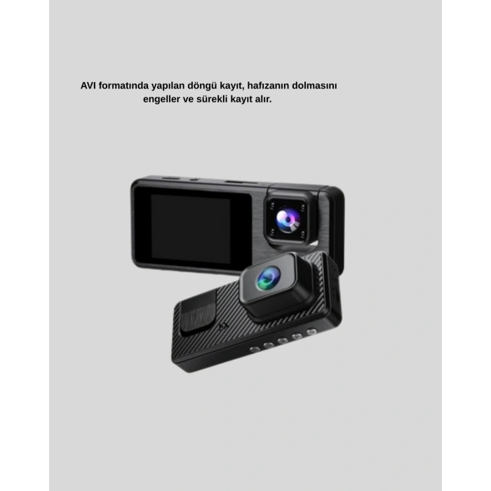 3 Kameralı Araç DVR 1080P Ön + HD Arka + İç Kamera Döngü Kayıt 2’’ Ekran