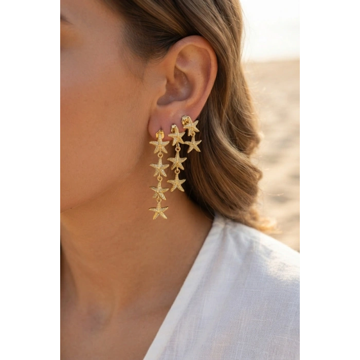 3 lü Set Gold Renk Deniz Yıldızı Model Küpe