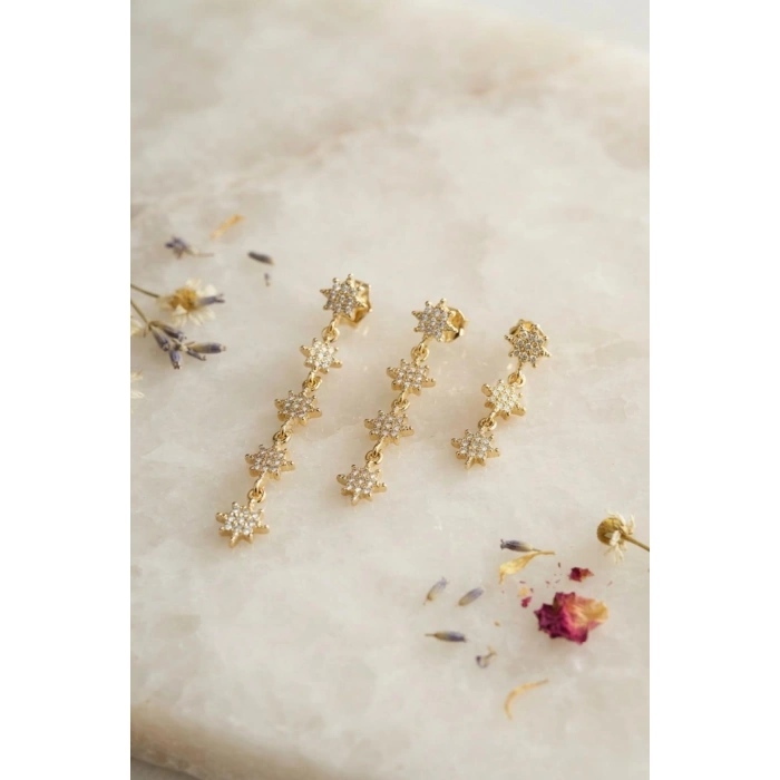 3 lü Set Küpe Gold Renk Kutup Yıldızı Detaylı