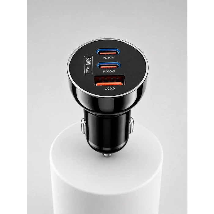 3 Portlu Araç İçi Şarj Adaptörü Çift PD TypeC ve QC3.0 USB Çıkışlı