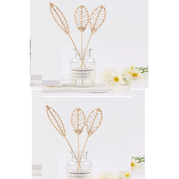 3 Tek Adet 3 Model Aromaterapi Koku Dağıtıcı Rattan Şişe Ahşap Difüzör Çubuk (Spiral-Yaprak-Dalgalı)