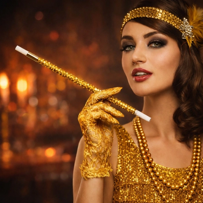 30 cm Altın Gold Payetli Sigara Tutacağı – 1920’ler Gatsby Parti Aksesuarı