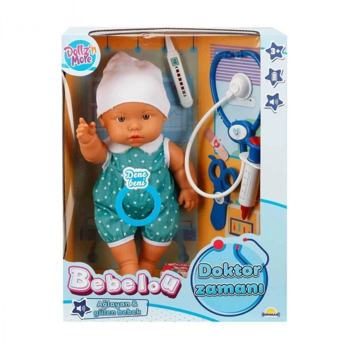 30111 Bebelou Doktor Zamanı Sesli Bebek Seti 35 cm -Sunman(Ürün oyuncaktır)