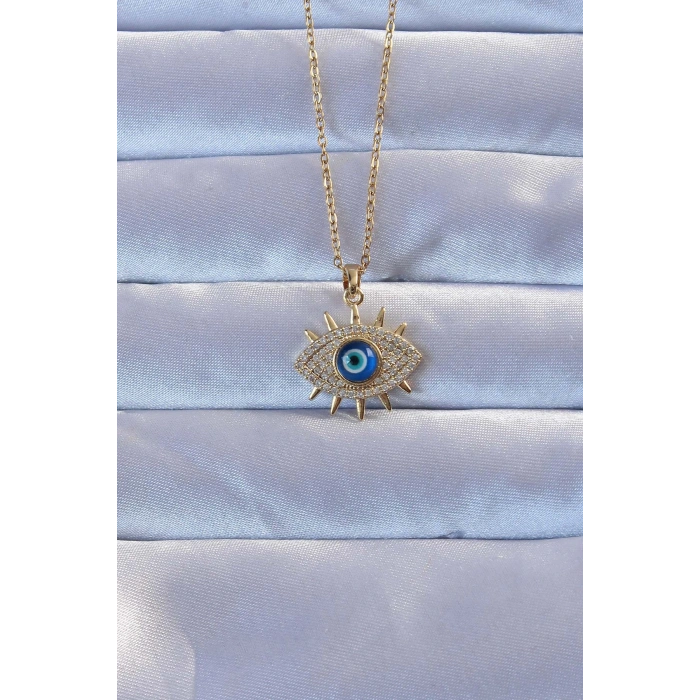 316L Altın Renk Zirkon Taşlı Nazarlı Göz Kolye