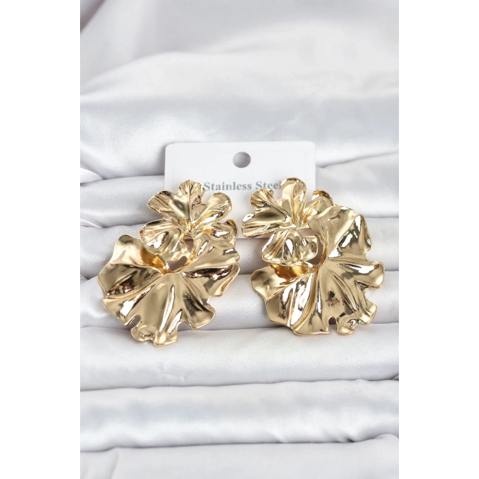 316L Çelik Gold Renk Lotus Model Kadın Küpe