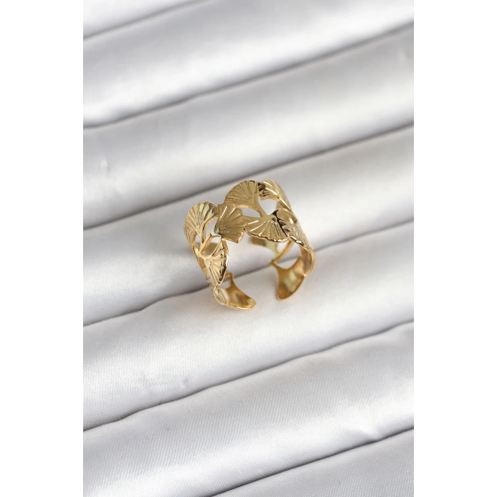 316L Çelik Gold Renk Yelpaze Model Kadın Yüzük