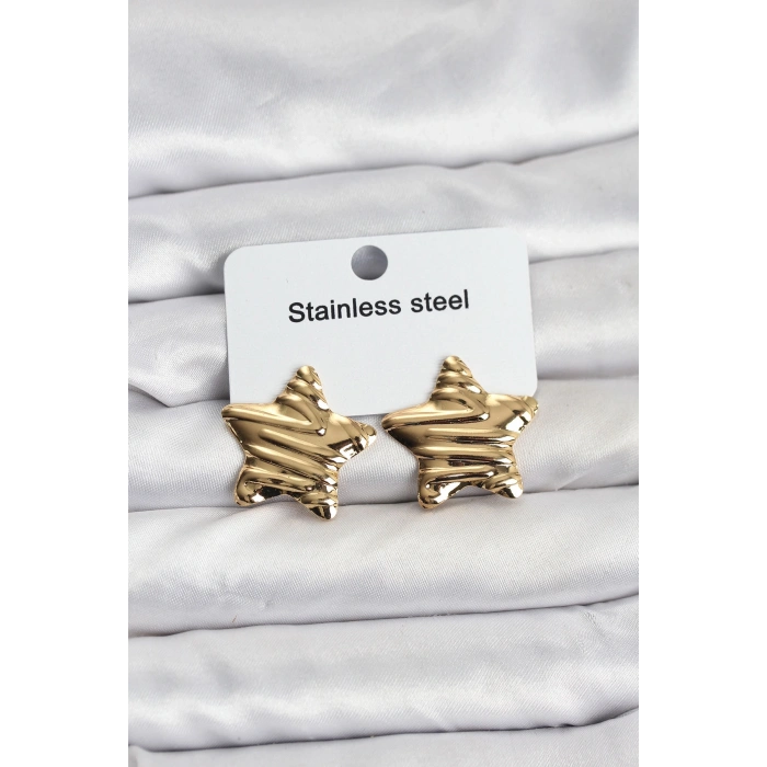 316L Çelik Gold Renk Yıldız Model Kadın Küpe