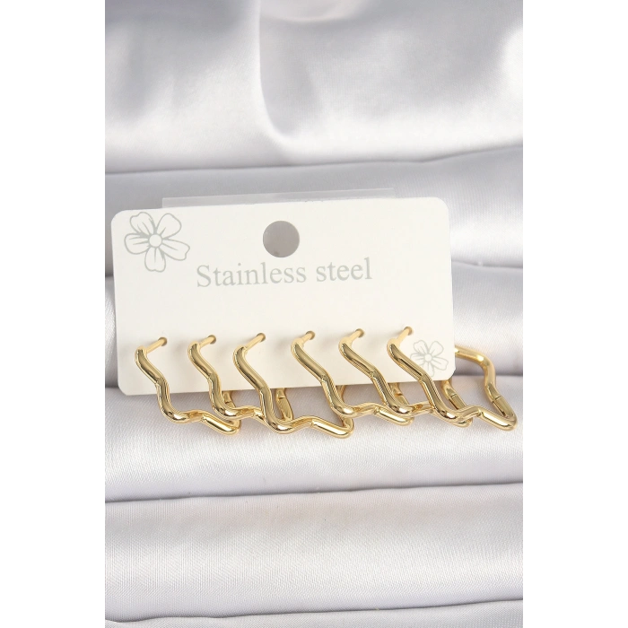 316L Çelik Gold Renk Yıldız Model Kadın Küpe Seti