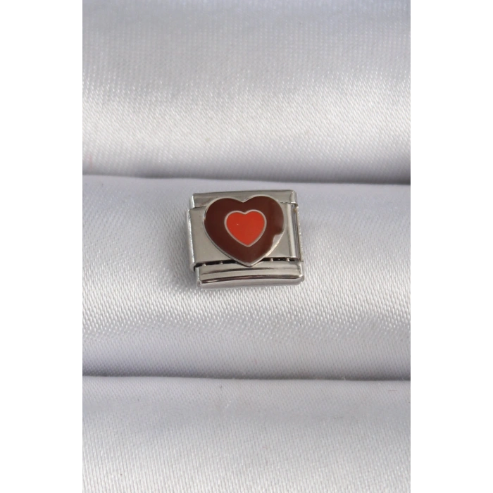 316L Çelik Gümüş Renk Kahverengi Kalp İşlemeli Nomination Charm