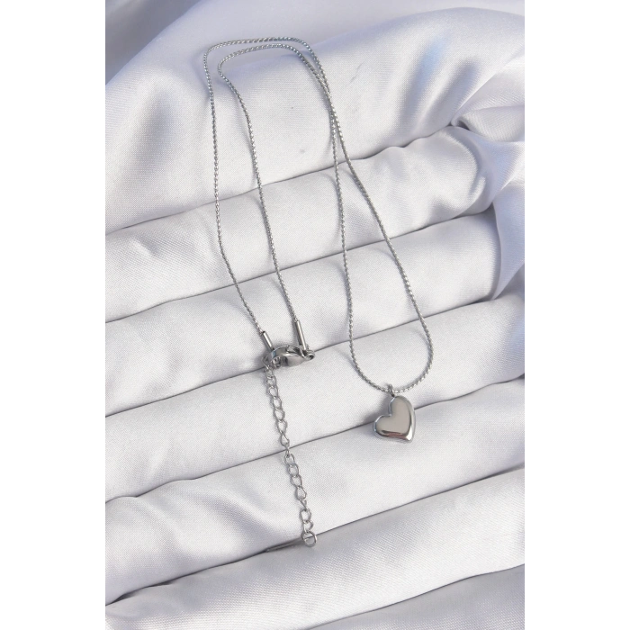 316L Çelik Gümüş Renk Minimal Kalp Tasarımlı Kolye