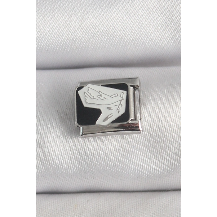 316L Çelik Gümüş Renk Siyah Beyaz Kuş İşlemeli Nomination Charm