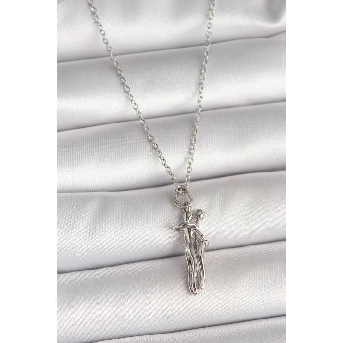 316L Çelik Gümüş Renk Zincir Sarılma Model Kadın Kolye