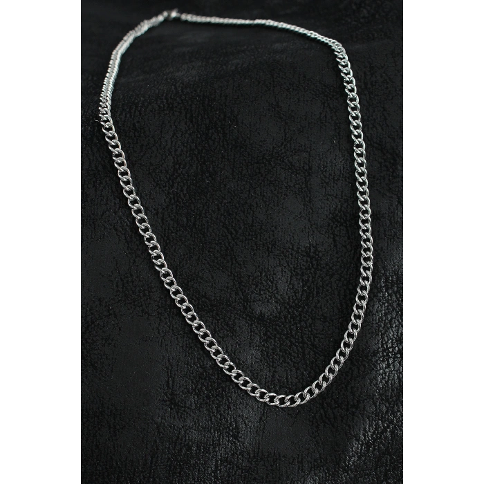 316L Çelik Klasik Oval Zincir Model Gümüş Renk Erkek Kolye