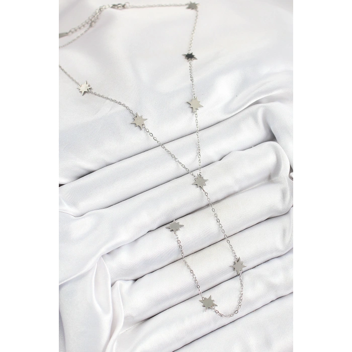 316L Çelik Kutup Yıldızı Figürlü Y Model Gümüş Renk Kadın Kolye