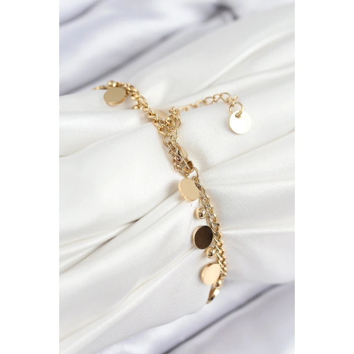 316L Çelik Sıralı Pul Model Gold Renk Kadın Bileklik