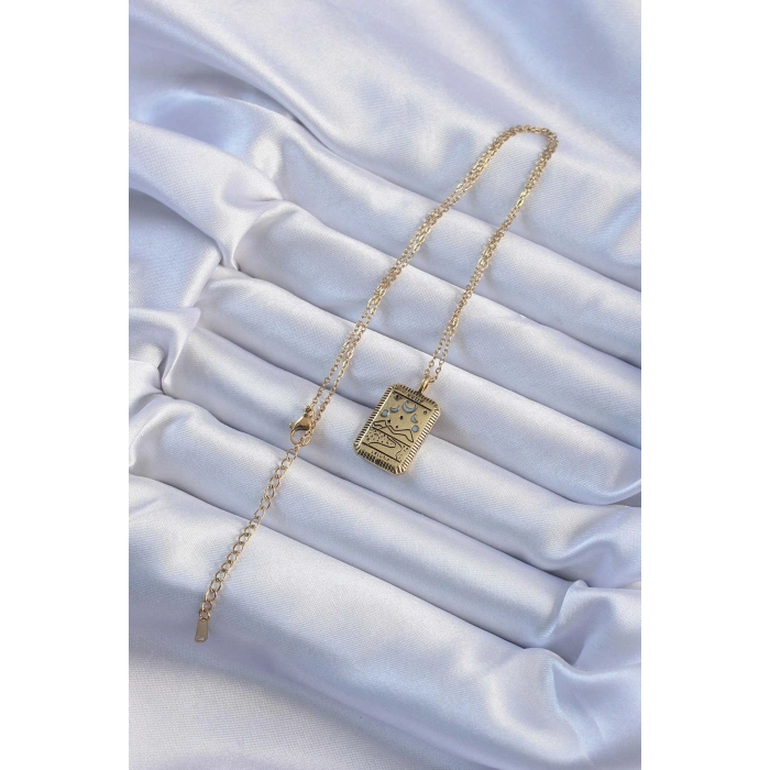 316L Çelik Zincir Eskitme Altın Renk Ay Figürlü Tarot Kolye