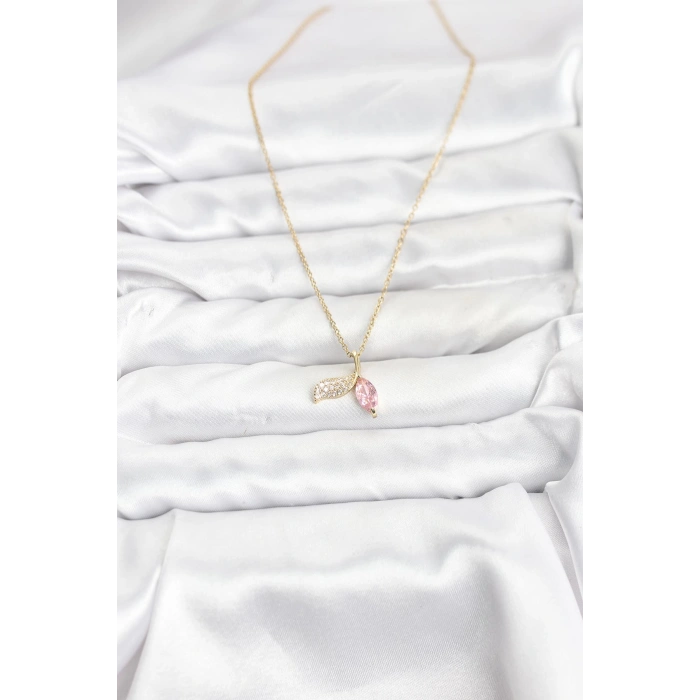 316L Çelik Zincir Gold Renk Balık Kuyruğu Model Zirkon Taşlı Kadın Kolye