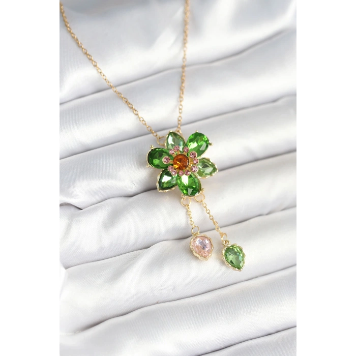 316L Çelik Zincir Gold Renk Çiçek Model Sallantılı Kadın Kolye