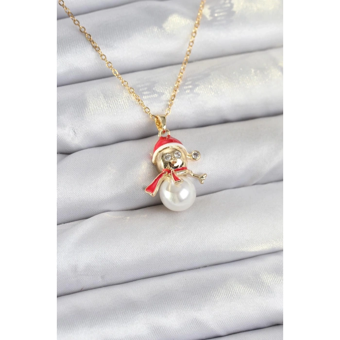 316L Çelik Zincir Gold Renk Kardan Adam Model Yılbaşı Temalı Kadın Kolye