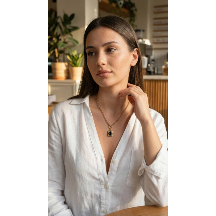 316L Çelik Zincir Gold Renk Vintage Model Kadın Kolye