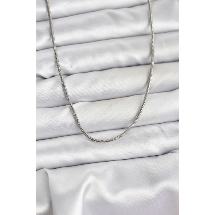 316L Çelik Zincir Gümüş Renk 60 cm Yılan Zincir Kadın Kolye