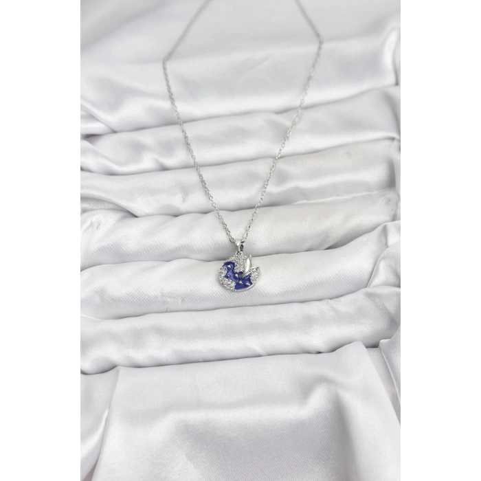 316L Çelik Zincir Gümüş Renk Gece Model Zirkon Taşlı Kadın Kolye