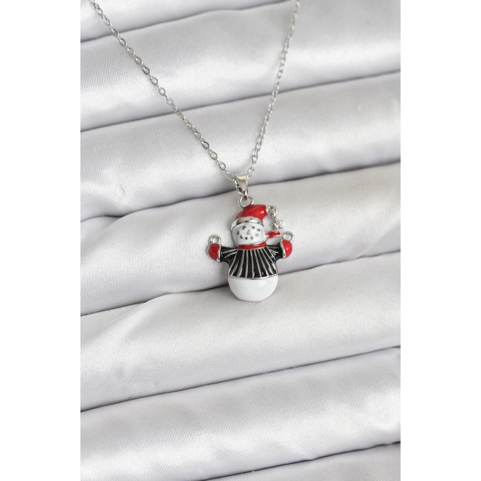 316L Çelik Zincir Gümüş Renk Kardan Adam Figürlü Yılbaşı Temalı Kadın Kolye