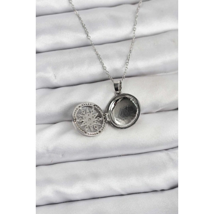 316L Çelik Zincir Gümüş Renk Kutup Yıldızı Kapaklı Model Kadın Kolye