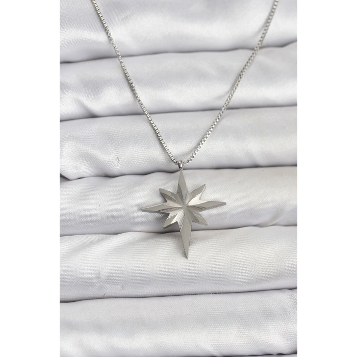 316L Çelik Zincir Gümüş Renk Kutup Yıldızı Model 60 cm Zincir Kadın Kolye