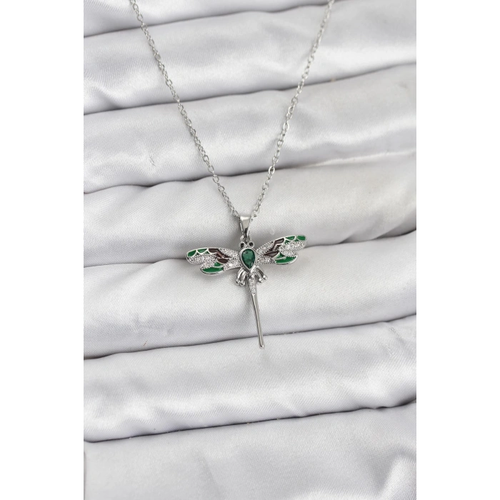 316L Çelik Zincir Gümüş Renk Yusufçuk Model Zirkon Taşlı Kadın Kolye