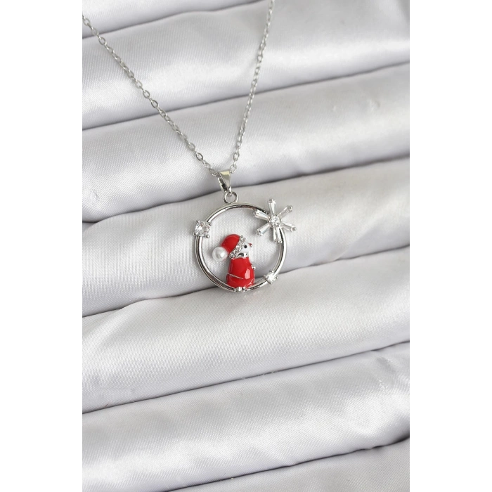 316L Çelik Zincir Gümüş Zirkon Taşlı Yılbaşı Tema Kadın Kolye