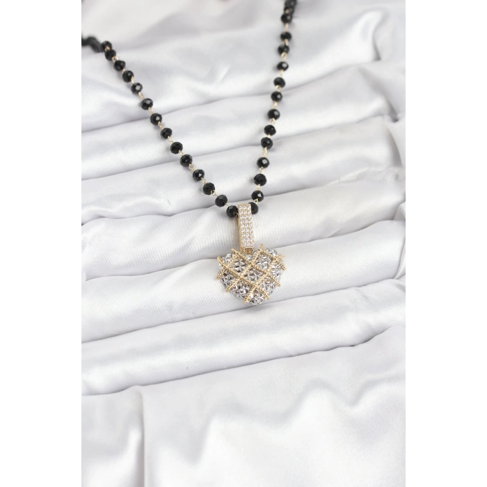 316L Çelik Zincir Kristal Boncuklu Kalpli Kadın Kolye