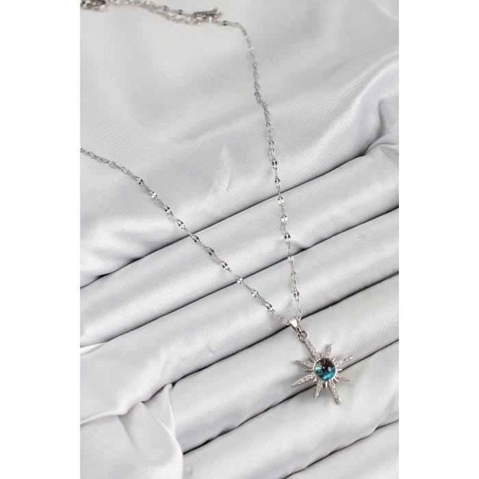 316L Çelik Zirkon Taşlı Kutup Yıldızı Model Gümüş Renk Kadın Kolye