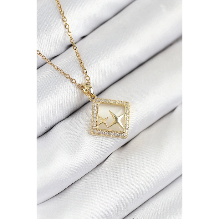 316L Çelik Zirkon Taşlı Yıldız Model Gold Renk Kadın Kolye