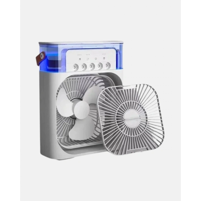 3’ü 1 Arada Mini Klima Fan USB Şarjlı, 7 Renk Gece Lambalı ve Nemlendirici