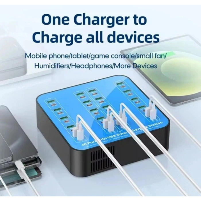 40 Portlu 400w Hızlı Şarj İstasyonu 20x Usb + 20x Type-c Pd Çıkışlı Şarj