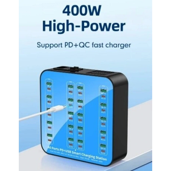 40 Portlu 400w Hızlı Şarj İstasyonu 20x Usb + 20x Type-c Pd Çıkışlı Şarj