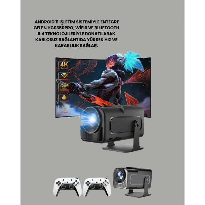450 ANSI Lümen, 4K Destekli Kompakt Ev Projektörü
