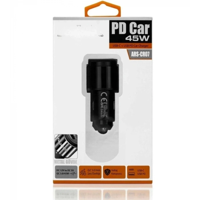 45W PD USB Oto Şarj Kafa Hızlı Şarj Çakmaklık Adaptörü, USBC ve USBA Çıkışlı, iPhone ve Android Uyumlu (  )