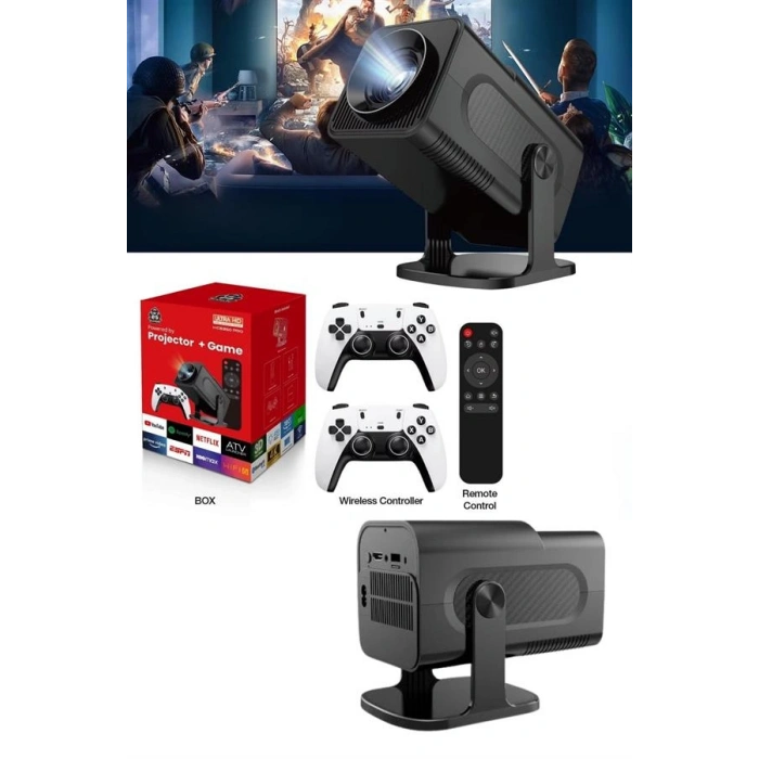 4K Android Smart Wifi Çift Kollu Projeksiyon Game Box Kumandalı Taşınabilir Yeni Nesil