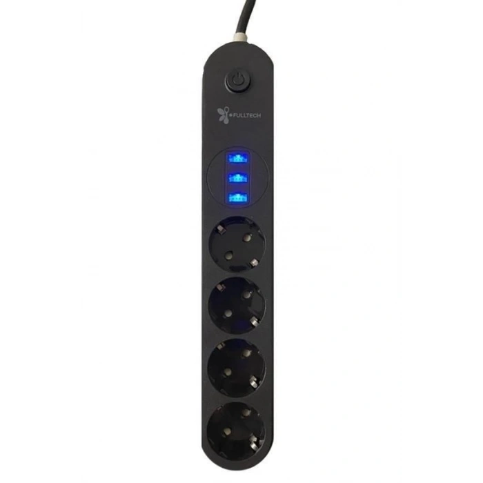 4lü Siyah Anahtarlı 3 Usb Li Akım Korumalı Topraklı Çocuk Korumalı Grup Priz 2 Metre (  )