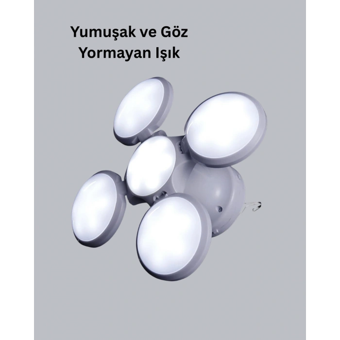 5 Kanatlı Solar Kamp Lambası – USB Şarjlı, Taşınabilir, IP65 Su Geçirmez Bahçe Lambası