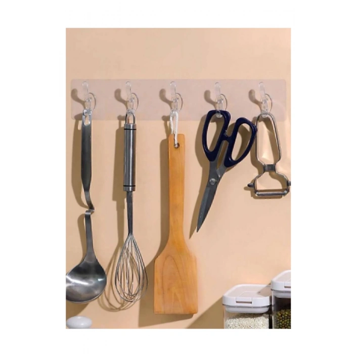 5li Kendinden Yapışkanlı Güçlü Şeffaf Askılık - Kapı Arkası Mutfak Duvar Banyo Askı