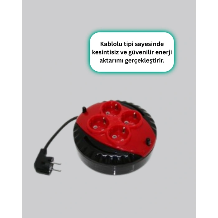5 Metre Kablolu 4’lü Kırmızı Priz Makara