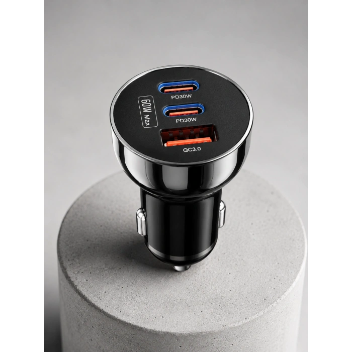 60W Araç İçi Hızlı Şarj Adaptörü Çift USBC PD ve USBA QC3.0