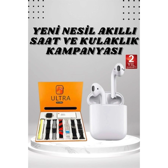 7 Kordonlu Akıllı Saat Ve 2.Nesil Kulaklık Yüksek Ses Kaliteli Uzun Pil Ömrü