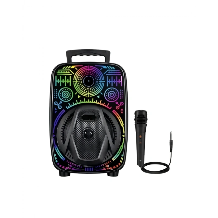 8 İnç Karaoke Hoparlör USB AUX FM Destekli Işıklı Speaker